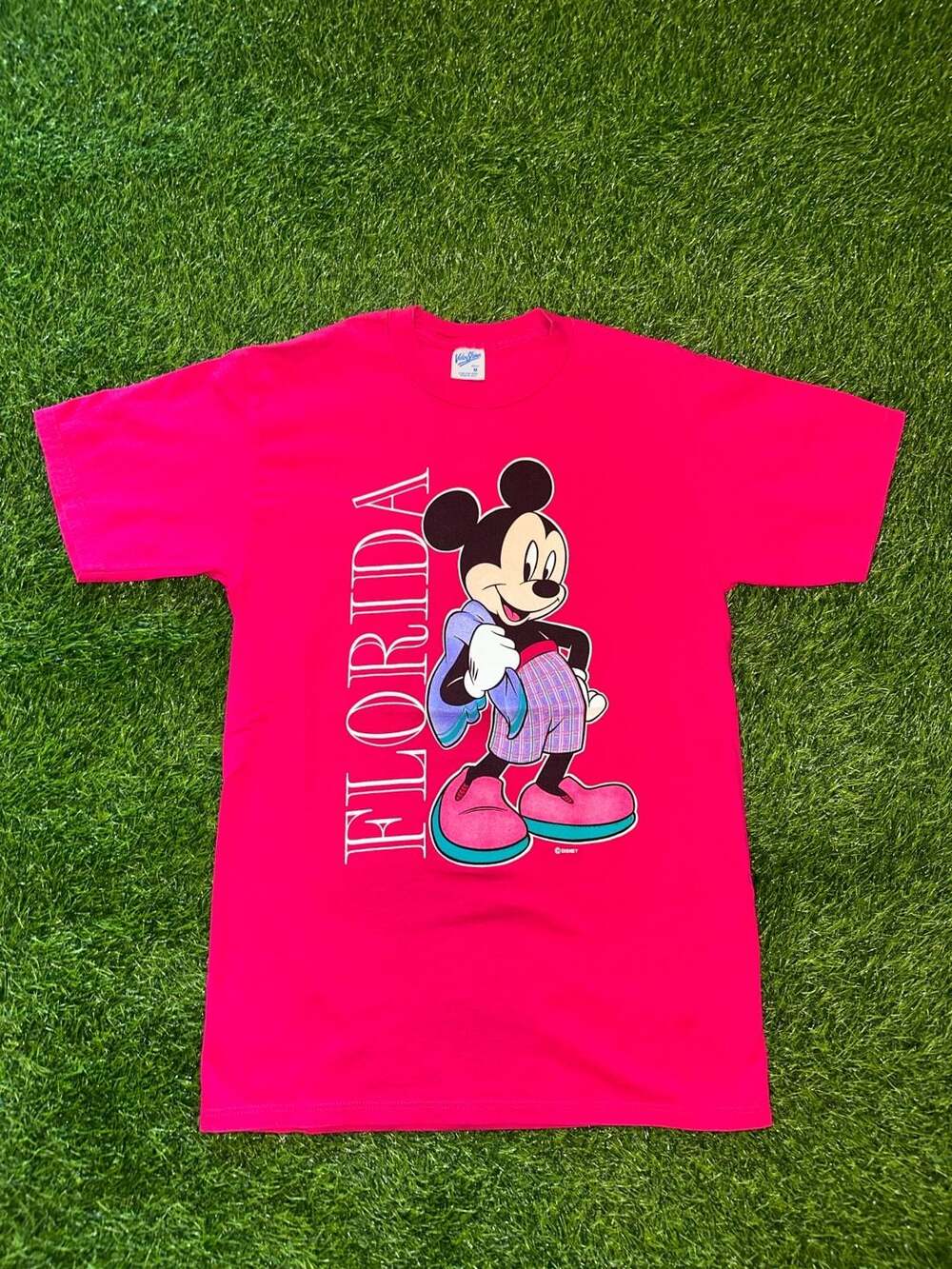 Vintage 80s 90s Velva Sheen Mickey Mouse Florida Graphic Hot Pink T-Shirt